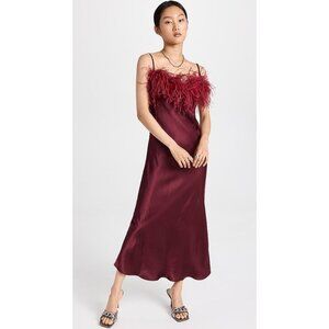 Thirty Thirty Women Burgundy Satin Bohemian Feather Slip Dress Size XS